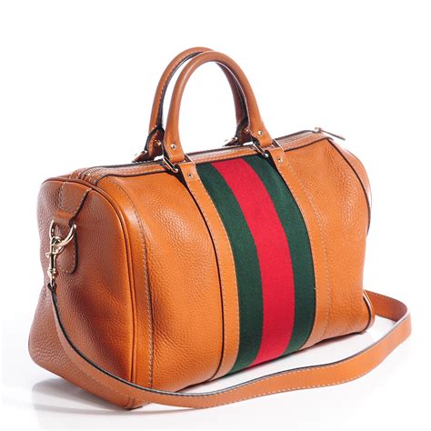 brown leather gucci vintage web boston bag